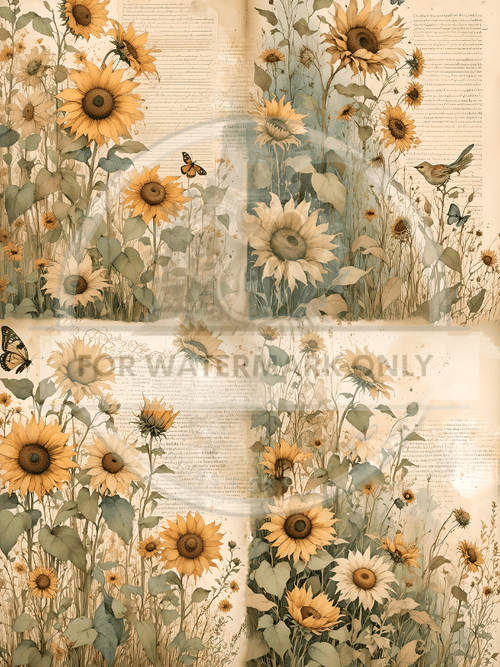 A4 Sunflower Dreamin Quad Rice Paper DC640 - Decoupage Central