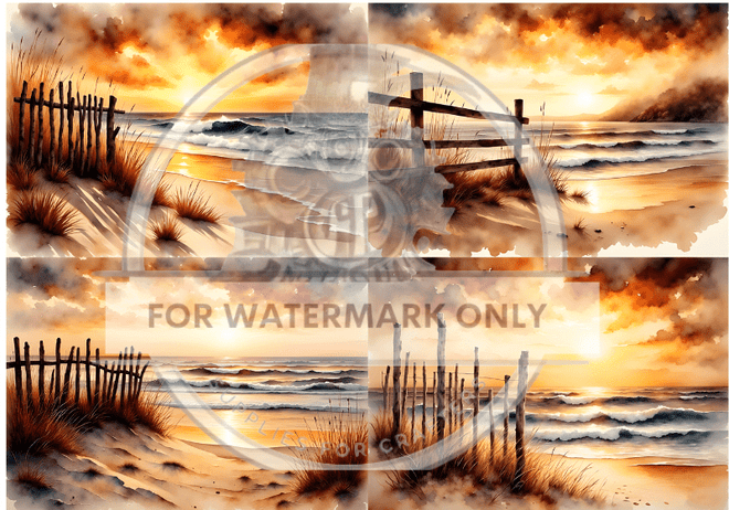 A4 Sunset Beach Quad Rice Paper DC687 - Decoupage Central