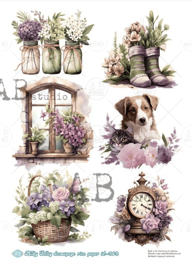 A4 Symbols of Spring Milky Valley Rice Paper ID303 - Decoupage Central