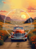 A4 Tangerine Truck Sunset Rice Paper DC566 - Decoupage Central