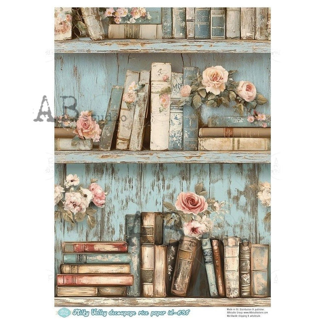 A4 The Blue Cottage Bookshelf Milky Valley ID635 - Decoupage Central