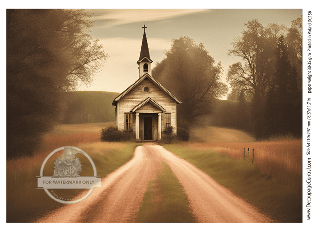 A4 The Church Down the Way Rice Paper DC156 - Decoupage Central