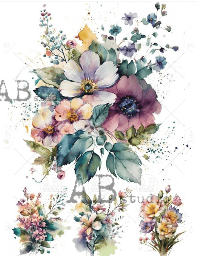 A4 The Exotic Flowers Rice Paper, AB Studios 1776 - Decoupage Central