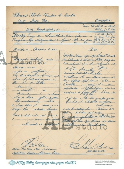 A4 The Old Document Rice Paper, Milky Valley ID370 - Decoupage Central