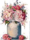 A4 The Old Jar of Flowers Pink Flowers Decoupage Rice Paper DC530 - Decoupage Central