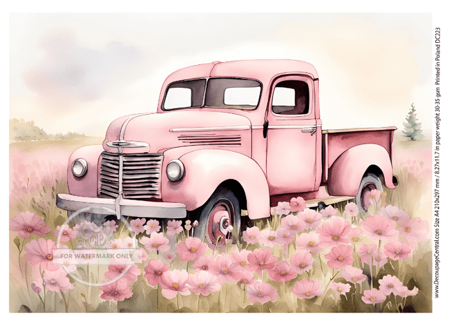 A4 The Pink Truck Rice Paper DC 223. - Decoupage Central