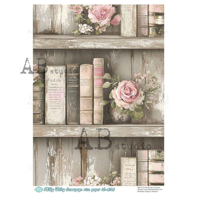 A4 The Rosewood Bookshelf Milky Valley ID636 - Decoupage Central
