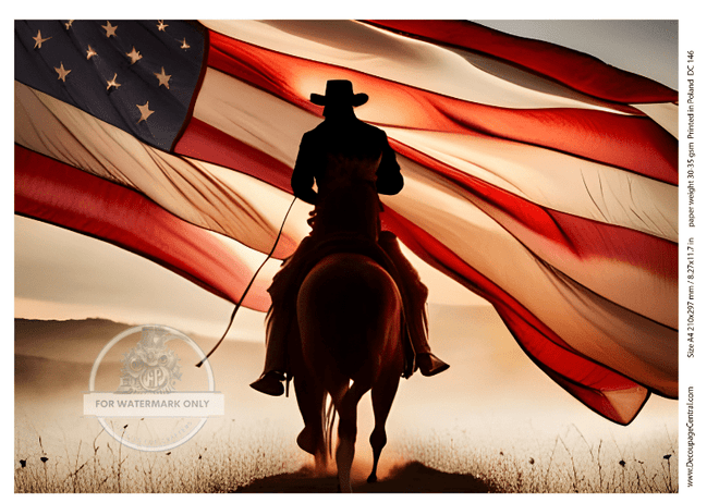 A4 The Ultimate Cowboy Flag Redux Rice Paper DC146 - Decoupage Central