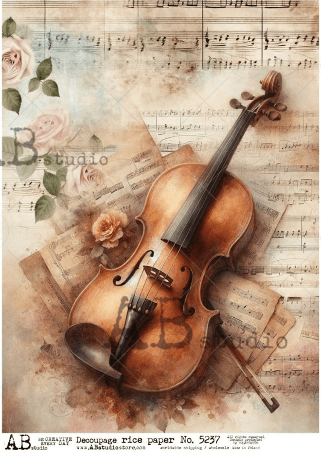 A4 The Violin Rice Paper AB Studios 5237 - Decoupage Central