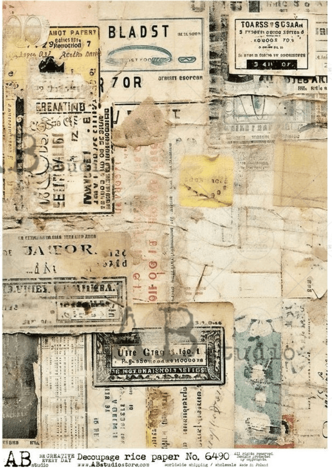 A4 Travel Stamp Collage Rice Paper Background AB Studios 6490 - Decoupage Central