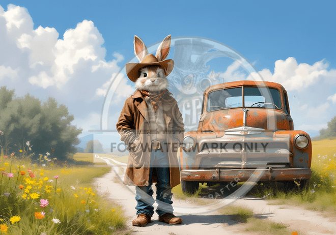 A4 Truck Bunny Rice Paper DC618 - Decoupage Central