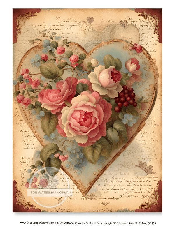 A4 Victorian Heart Rice Paper DC220 - Decoupage Central