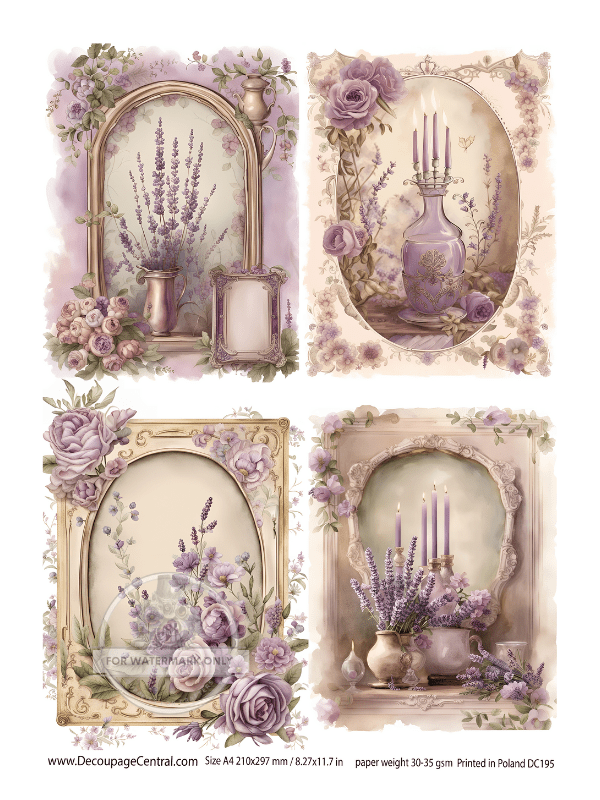 A4 Victorian Lavender Rice Paper DC195 - Decoupage Central