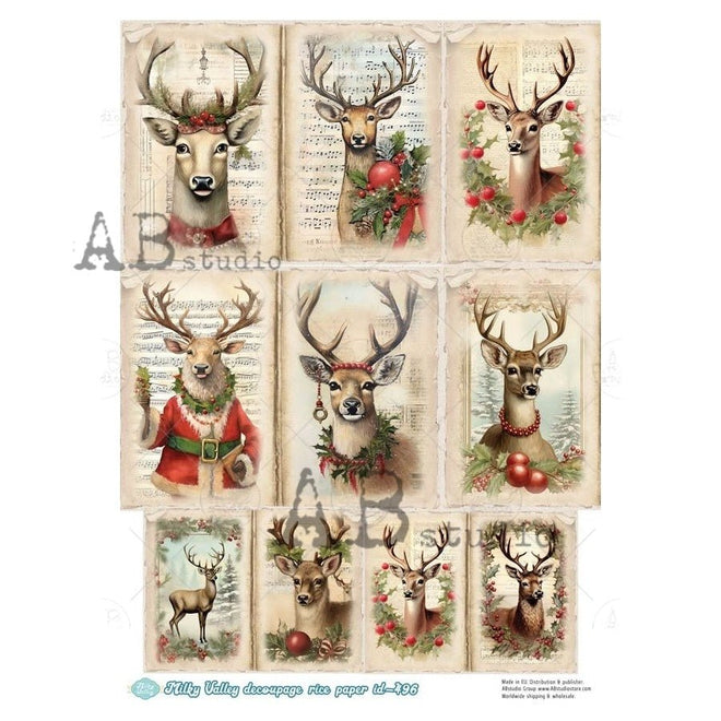 A4 Victorian Stag Multi Rice Paper Milky Valley ID 496 - Decoupage Central