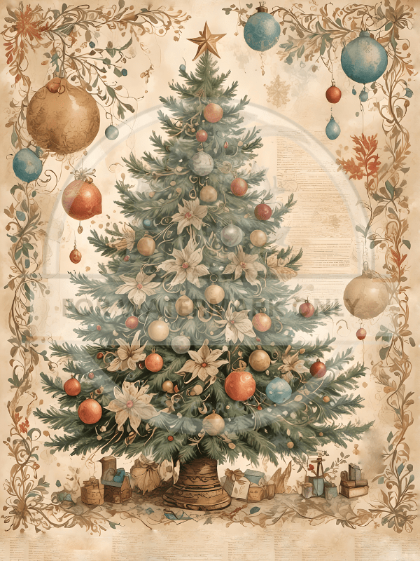 A4 Vintage Christmas Tree Rice Paper DC582 - Decoupage Central