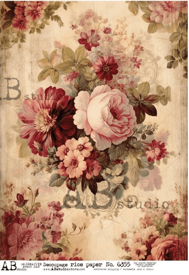 A4 Vintage Flower Wallpaper AB Studios 6355 - Decoupage Central