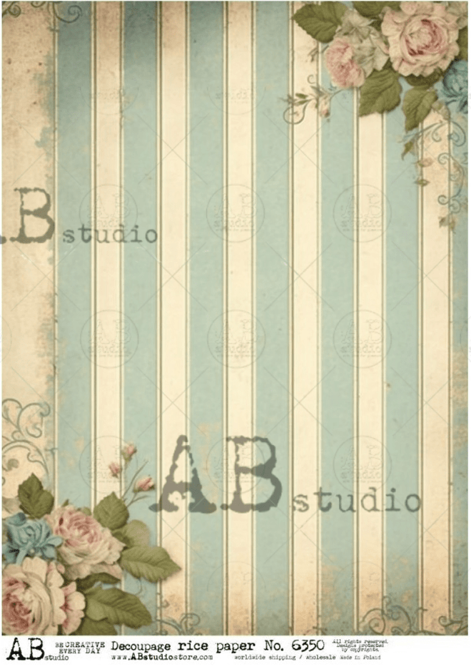 A4 Vintage French Stripes Rice Paper Background AB Studios 6350 - Decoupage Central