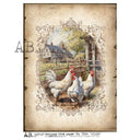A4 Vintage Hens on Lace AB Studios 7514 - Decoupage Central