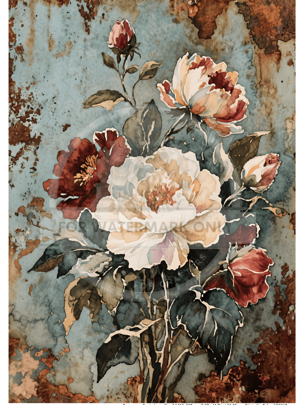 A4 Vintage Peony Blooms Rice Paper DC867 - Decoupage Central
