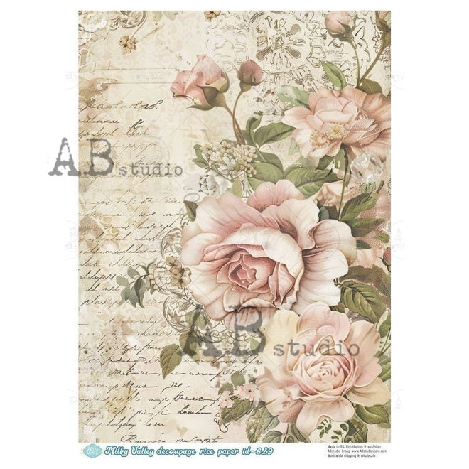 A4 Vintage Rose Letters Milky Valley ID619 - Decoupage Central