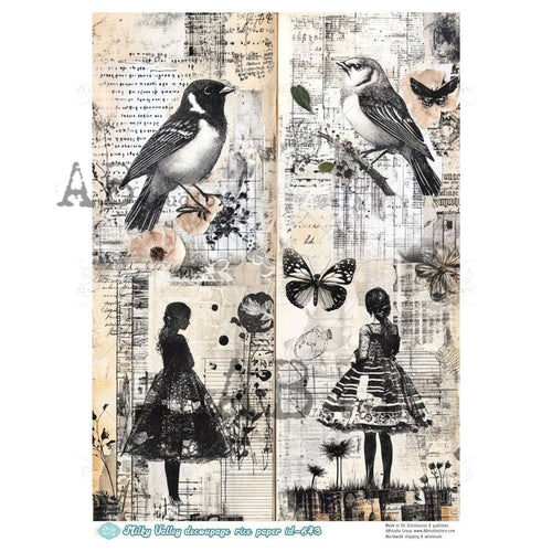 A4 Vintage Silhouette Story Quad Milky Valley ID643 - Decoupage Central