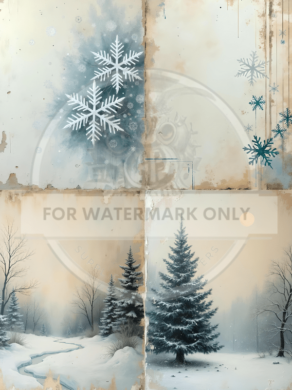 A4 Vintage Winter Background Quad Rice Paper DC569 - Decoupage Central