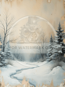 A4 Vintage Winter Landscape Decoupage Rice Paper DC571 - Decoupage Central