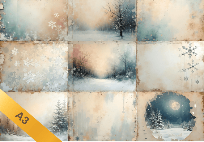 A4 Vintage Winter Multi Rice Paper DC578 - Decoupage Central