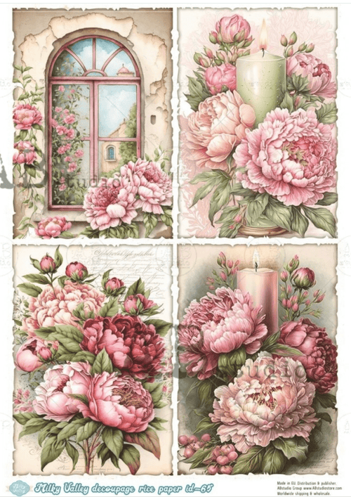 A4 Watercolor Peony Multi Rice Paper AB Studios ID65 - Decoupage Central