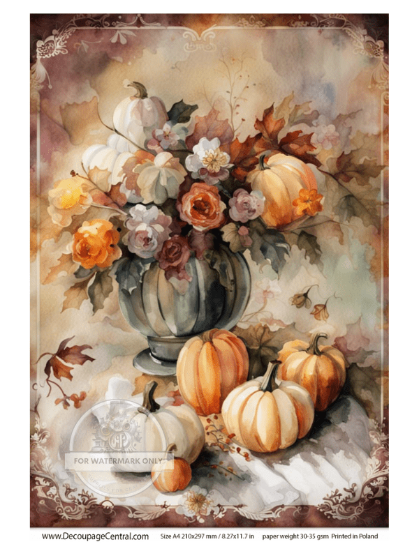 A4 Watercolor Pumpkins Rice Paper DC110 - Decoupage Central