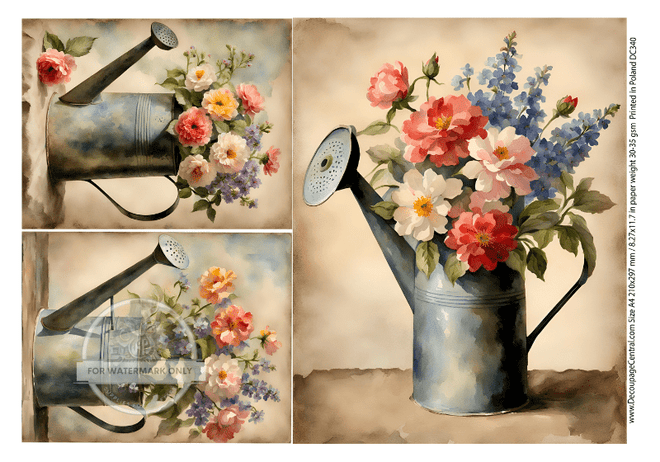 A4 Watering Can Trio Paper DC340 - Decoupage Central
