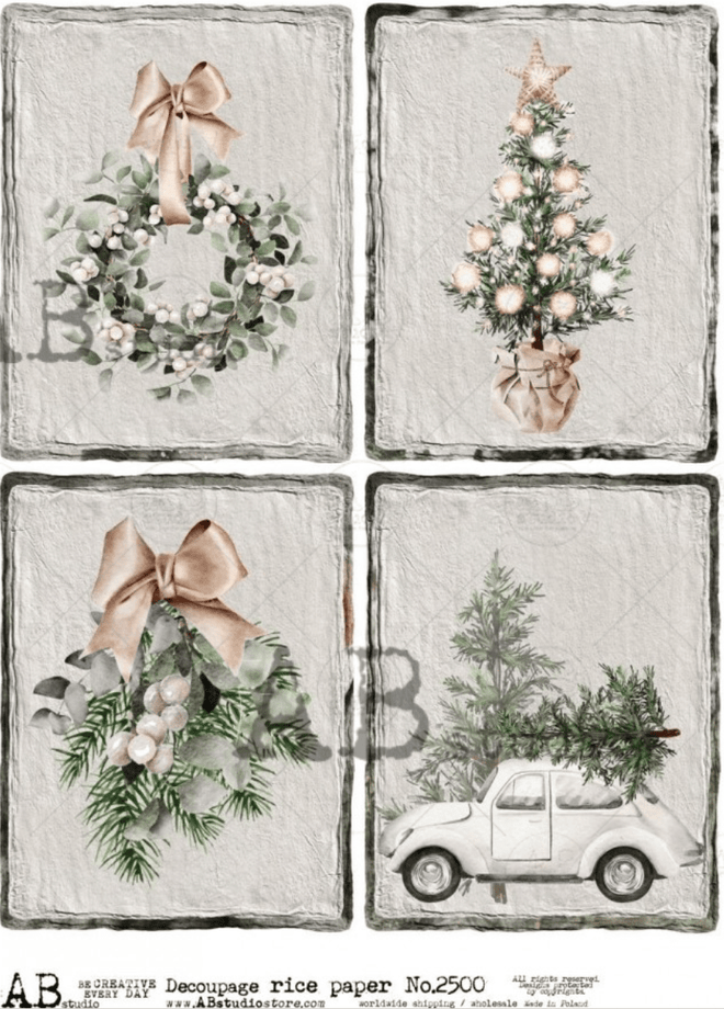 A4 White Christmas Icon Quad AB Studios 2500 - Decoupage Central