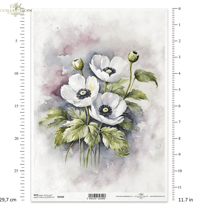 A4 White Flower ITD Collection Decoupage Paper R2468 - Decoupage Central