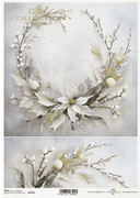 A4 White Winter Flower Wreath Rice Paper R2332 - Decoupage Central