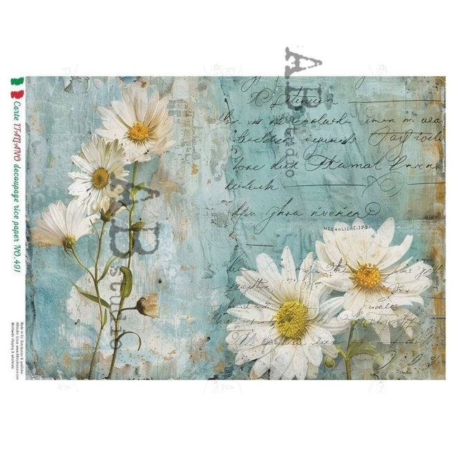 A4 Wild Daisies on Aqua Duo Carte Italiano 491 - Decoupage Central