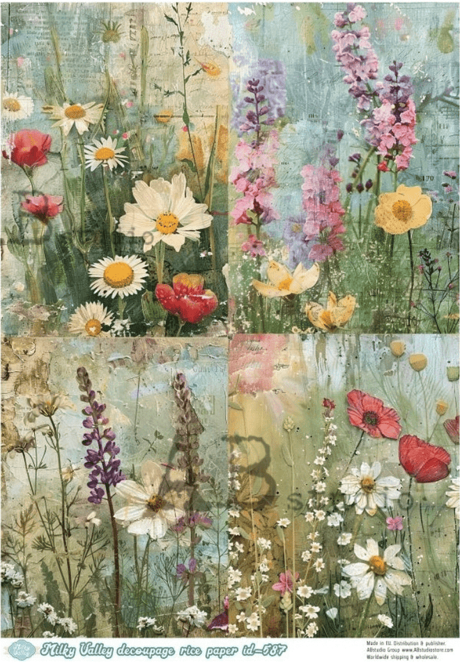 A4 Wildflower Quad Milky Valley ID 587 - Decoupage Central