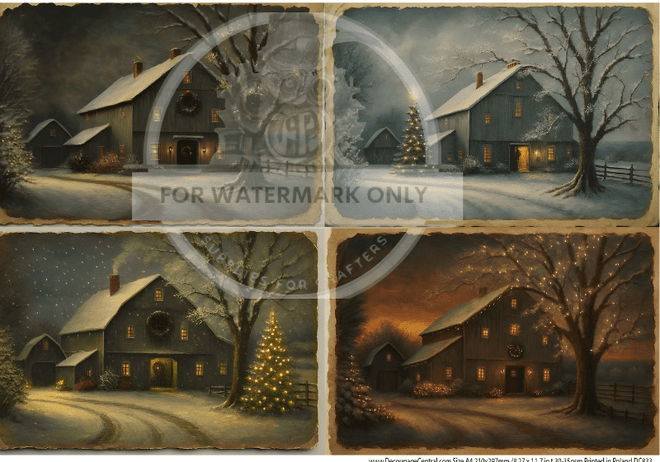 A4 Winter Barn Nights Rice Paper DC833 - Decoupage Central