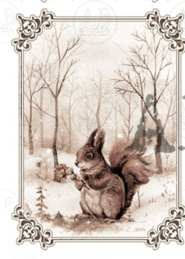 A4 Winter Birds SEPIA Rice Paper, AB Studios 2053 - Decoupage Central