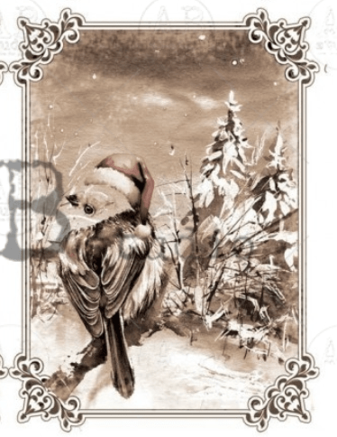 A4 Winter Birds SEPIA Rice Paper, AB Studios 2053 - Decoupage Central