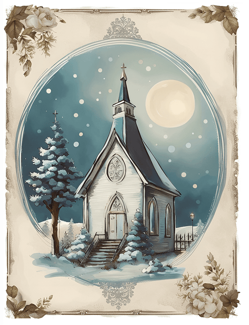 A4 Winter Church Rice Paper DC136 - Decoupage Central