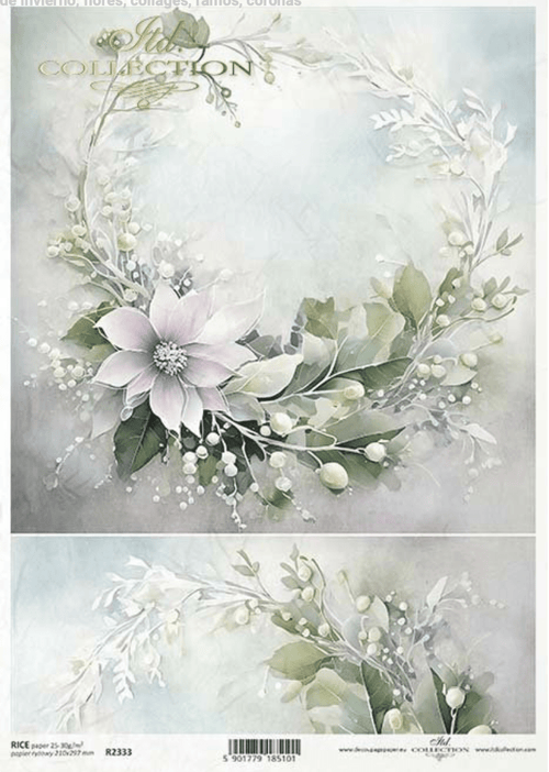 A4 Winter Flower Wreath Rice Paper R2333 - Decoupage Central