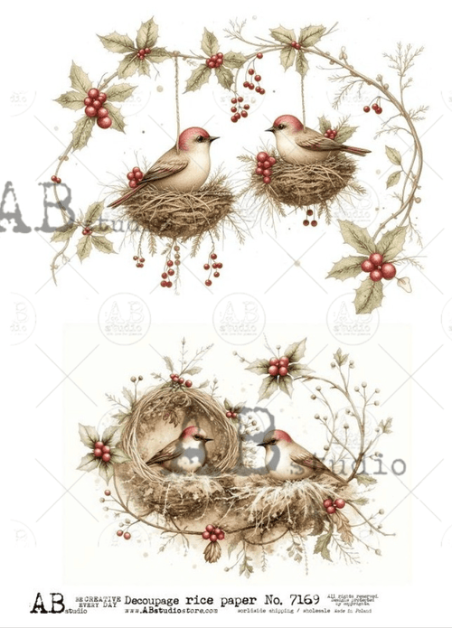 A4 Winter Nesting Birds AB Studios 7169 - Decoupage Central