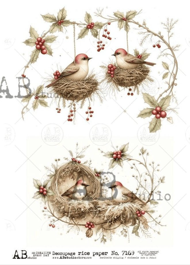A4 Winter Nesting Birds AB Studios 7169 - Decoupage Central