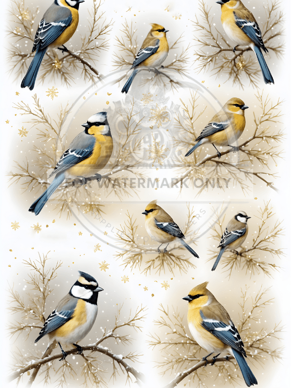 A4 Winter Sparrows Rice Paper DC818 - Decoupage Central