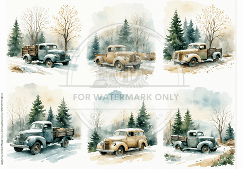 A4 Winter Trucks Rice Paper DC586 - Decoupage Central