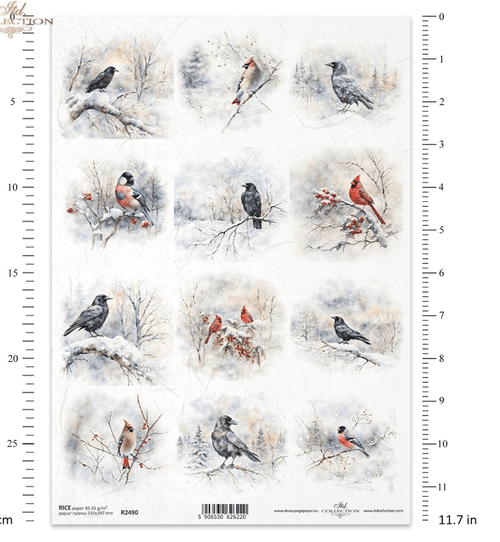 A4 Wonderful Winter Bird Multi From ITD Collection R2490 - Decoupage Central