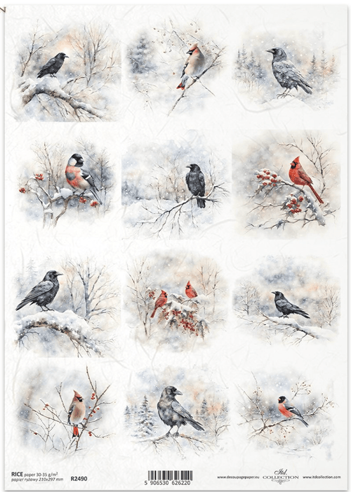 A4 Wonderful Winter Bird Multi From ITD Collection R2490 - Decoupage Central