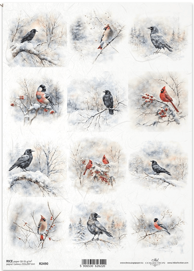 A4 Wonderful Winter Bird Multi From ITD Collection R2490 - Decoupage Central