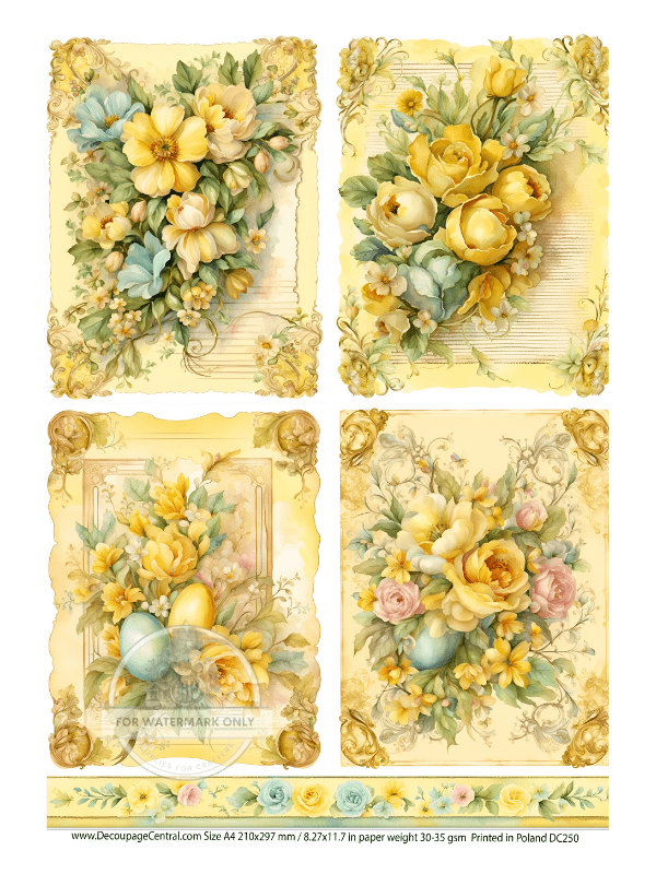 A4 Yellow Easter Bouquets Rice Paper DC250 - Decoupage Central