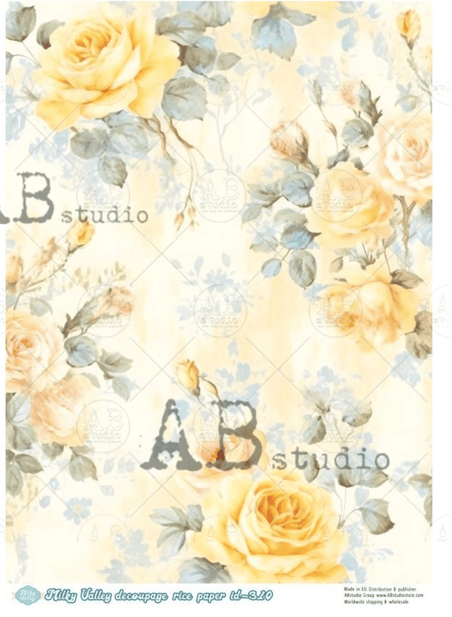A4 Yellow Rose Background Milky ID310 - Decoupage Central